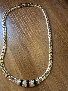 Vintage Grosse Gold-Tone Black Accent Choker - 13”